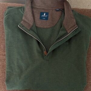 Johnnie-O Green Quarter-Zip Pullover with Brown Collar